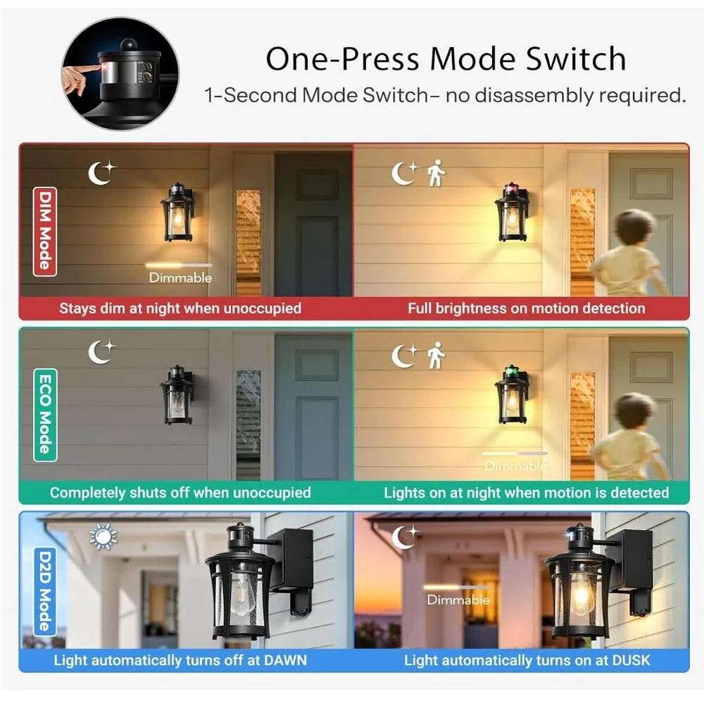 GLEAMZ Motion Sensor Outdoor Wall Lantern Light w/ GFCI Outlet Dusk to Dawn New